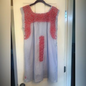 J. Marie blue stripped dress with pink embroidery Small